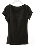 Black Round Neck Short Sleeve T-Shirt with Bra Sentient Beauty Fashions Apparel & Accessories