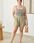 Light Gray Zenobia Plus Size Half Elastic Waist Shorts with Pockets Sentient Beauty Fashions Apparel & Accessories