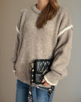 Contrast Trim Round Neck Dropped Shoulder Sweater