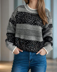 Sequin Color Block Round Neck Sweater