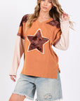 Antique White SAGE + FIG Star Patch Long Sleeve Color Block T-Shirt