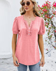 Frill Notched Short Sleeve Blouse