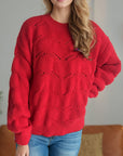 Openwork Round Neck Dropped Shoulder Sweater