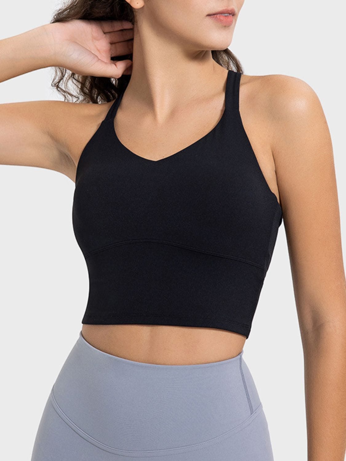 Gray Crisscross Round Neck Active Tank