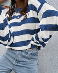 Honey Striped Round Neck Long Sleeve Sweater