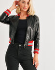 Comme PU Leather Baseball Collar Long Sleeve Jacket