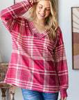 Heimish Plaid Drop Shoulder V-Neck T-Shirt