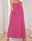 Solid Elastic Waist Maxi Skirt