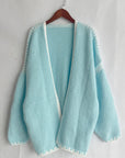 Double Take Contrast Open Front Dropped Shoulder Cardigan