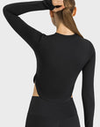 Lavender Side Slit Long Sleeve Round Neck Crop Top Sentient Beauty Fashions Apaparel & Accessories