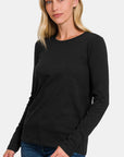 Zenana Full Size Solid Color Round Neck Long Sleeve T-Shirt