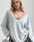 Basic Bae V-Neck Dropped Shoulder Long Sleeve Sweatshirt with Bra