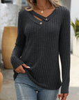 Mandy Ribbed V-Neck Long Sleeve T-Shirt