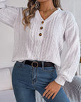 Cable-Knit V-Neck Long Sleeve Sweater