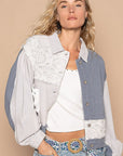 POL Crochet Patch Exposed Seam Button Up Jacket