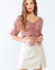 Tasha Apparel Floral Ruffle Smocked Back Ruched Crop Top