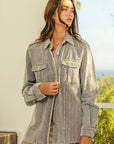 Light Gray BiBi Button Up Corduroy Shacket