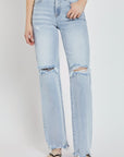 Light Gray Risen Full Size High Rise Distressed Wide Leg Jeans