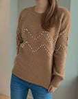 Pearl Trim Round Neck Raglan Sleeve Sweater