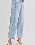 RISEN Full Size High Rise Seamed Detail Wide Leg Crop Jeans