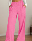 Drawstring Elastic Waist Wide Leg Pants