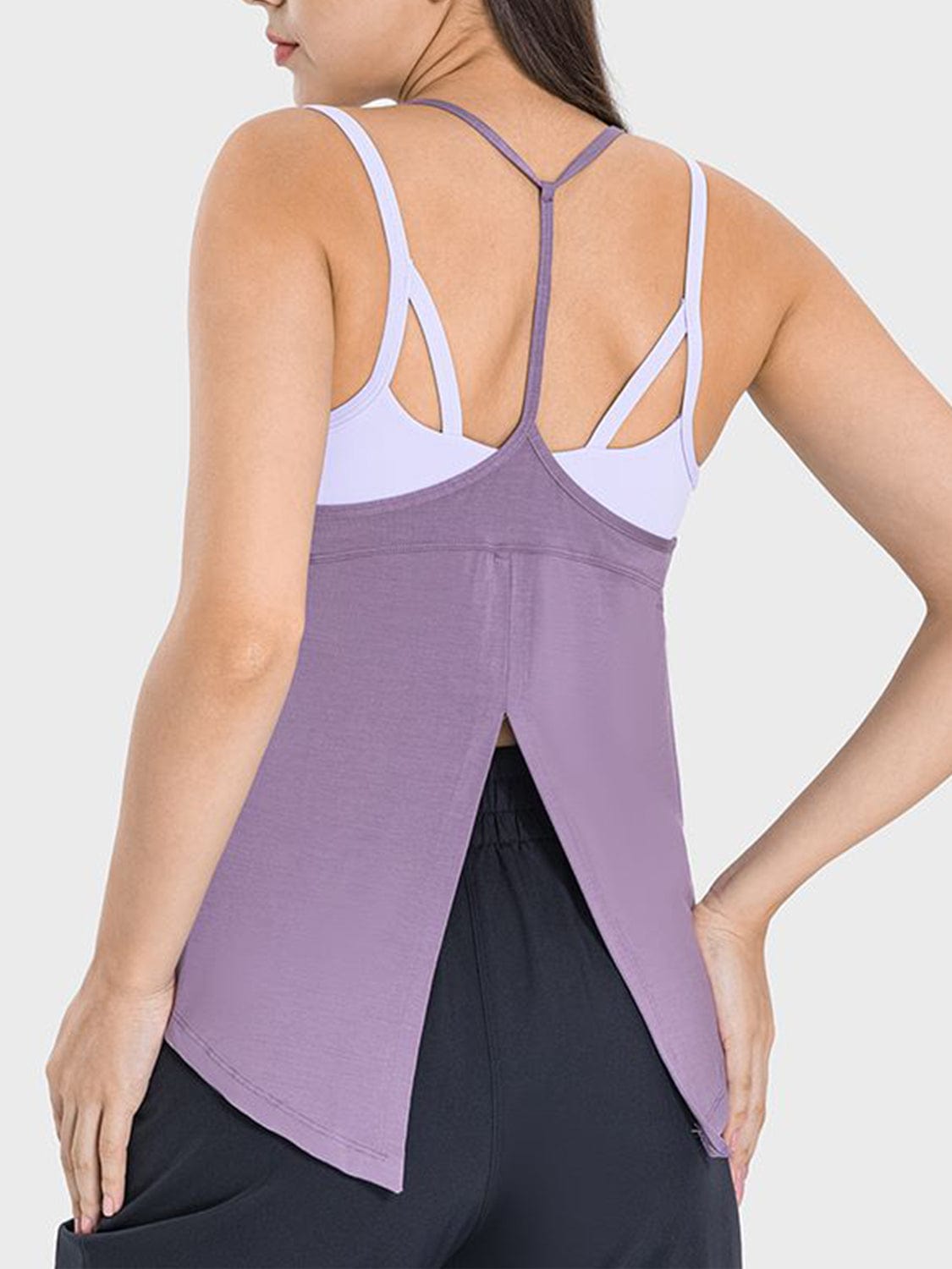 Light Gray Slit Spaghetti Strap Scoop Neck Active Cami