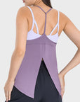 Light Gray Slit Spaghetti Strap Scoop Neck Active Cami Sentient Beauty Fashions Apaparel & Accessories