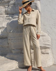 Honey Button Up Long Sleeve Top and Pants Set