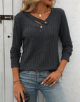 Mandy Ribbed V-Neck Long Sleeve T-Shirt