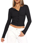 Lovelet Button Up Round Neck Long Sleeve T-Shirt