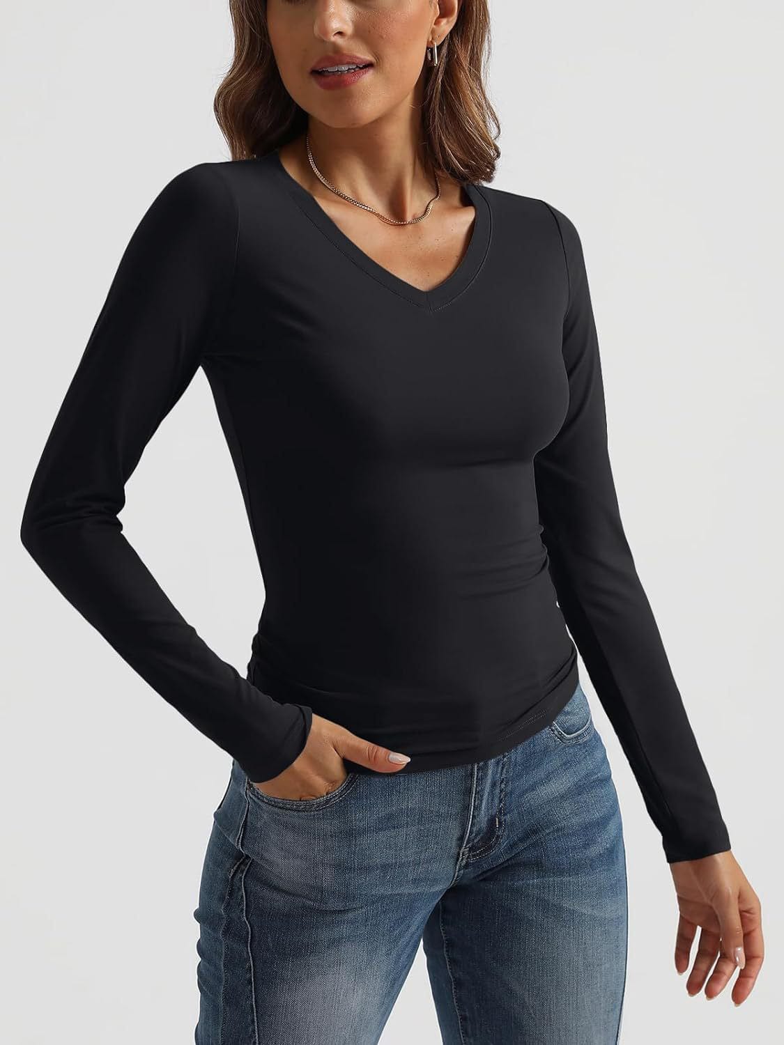 Dark Slate Gray V-Neck Long Sleeve T-Shirt