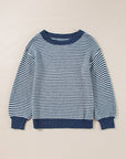 Striped Boat Neck Long Sleeve Sweater