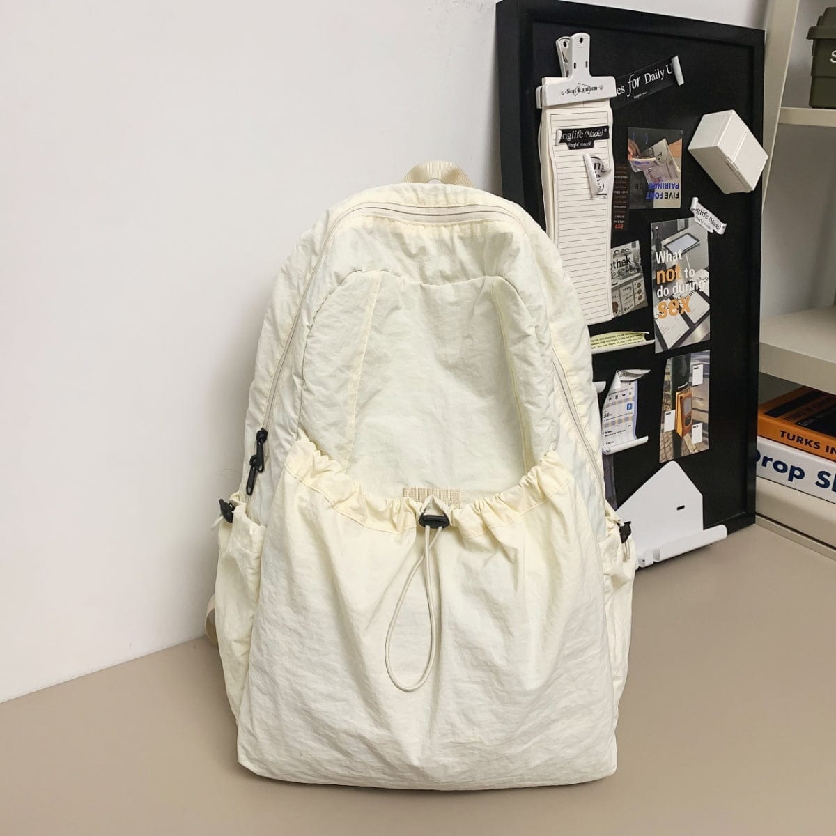 Light Gray Drawstring Nylon Backpack Bag