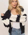 HYFVE Scallop Striped Open Front Long Sleeve Sweater Cardigan