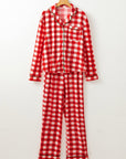 Plaid Collared Neck Long Sleeve Top and Pants Set