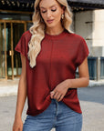 Exposed Seam Round Neck Short Sleeve Sweater