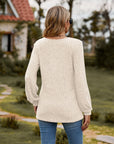 Round Neck Button-Down Long Sleeve Tee