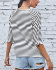 FAM-FAM Striped Round Neck Raglan Sleeve T-Shirt