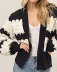 HYFVE Scallop Striped Open Front Long Sleeve Sweater Cardigan