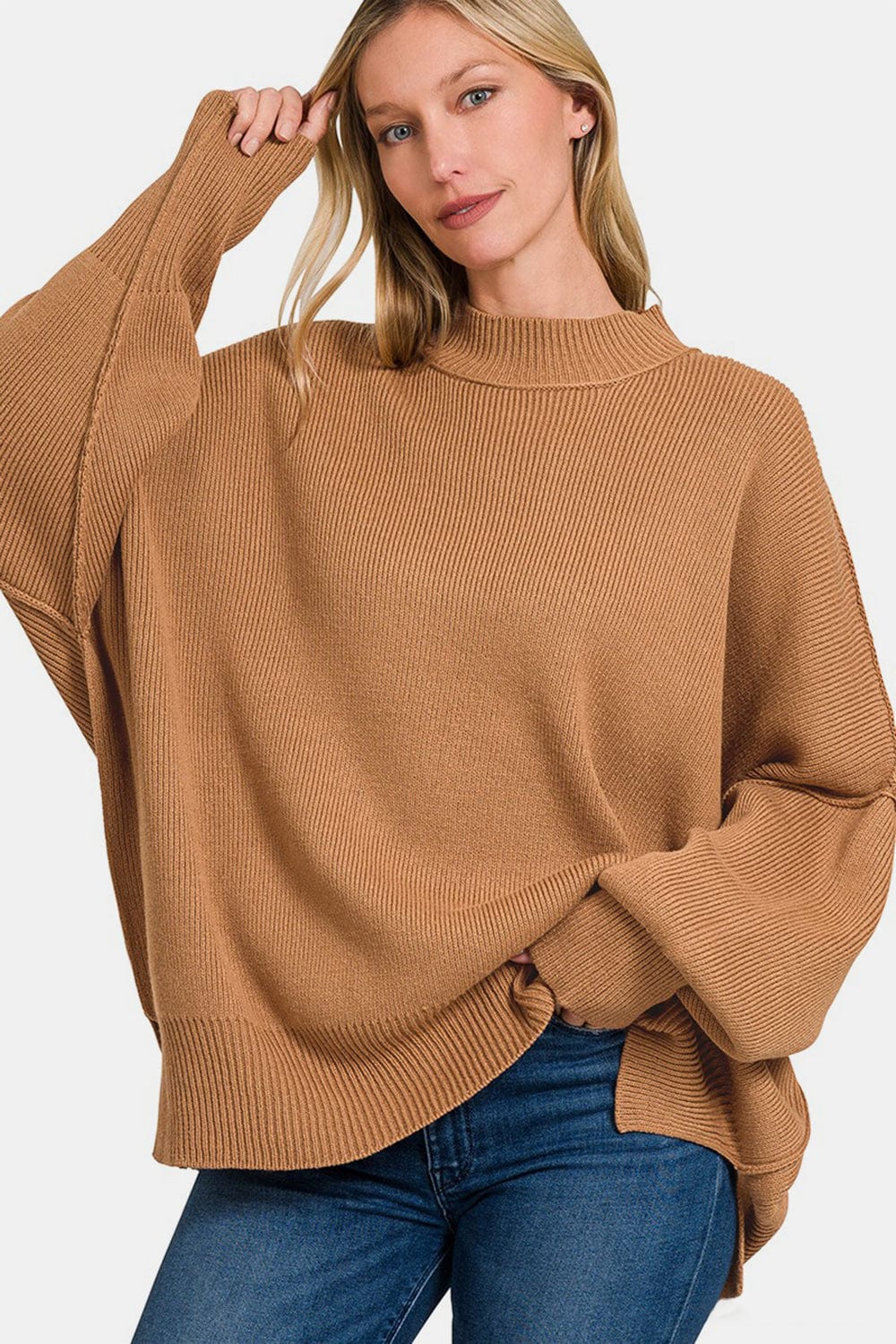 Rosy Brown Zenana Side Sit Oversize Sweater