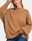 Rosy Brown Zenana Side Sit Oversize Sweater