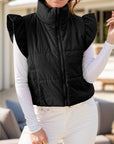 Pocketed Zip Up Cap Sleeve Jacket