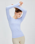 Light Gray Round Neck Raglan Sleeve Active T-Shirt Sentient Beauty Fashions Apparel & Accessories
