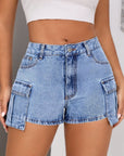 Rosy Brown Mid-Rise Waist Denim Shorts with Pockets