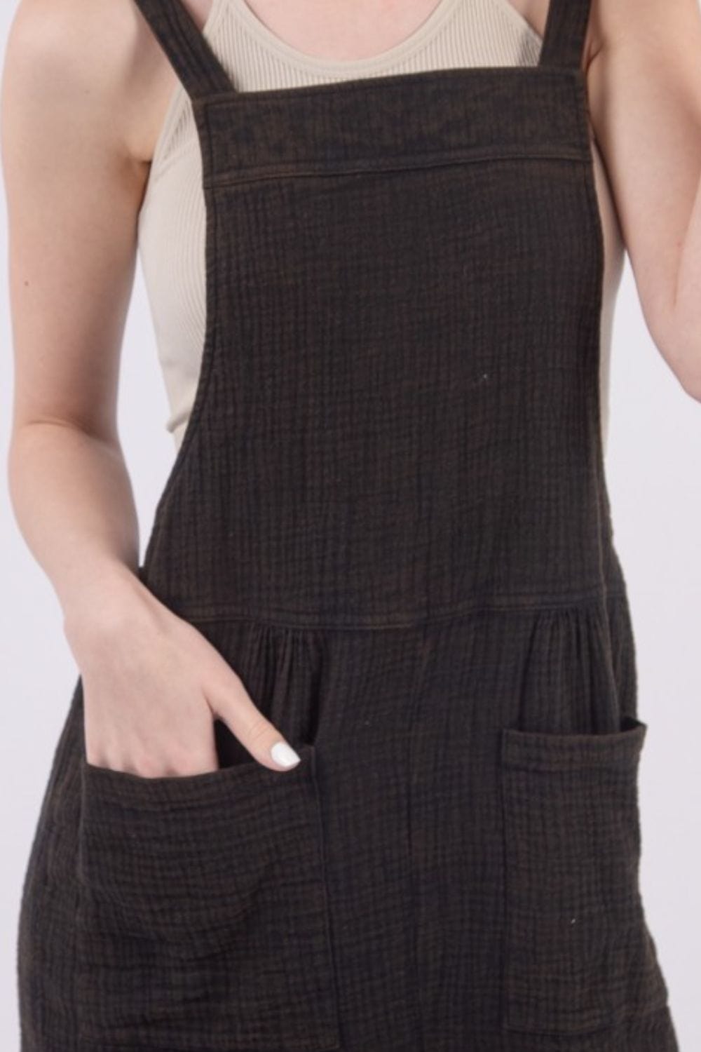 Dark Slate Gray VERY J Sleeveless Double Gauze Overalls with Pockets