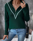 Perfee Contrast Half Zip Long Sleeve Sweater