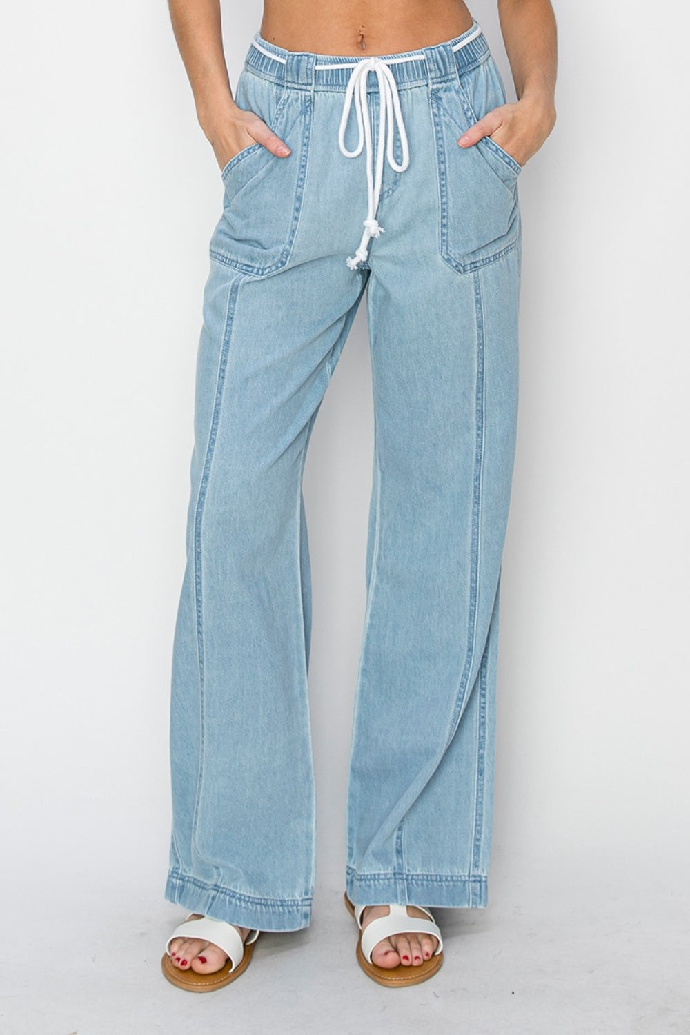 Light Gray RISEN High Rise Straight Jeans Sentient Beauty Fashions Apparel & Accessories