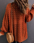 Saddle Brown Swiss Dot Long Sleeve Shacket