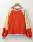 Color Block Round Neck Long Sleeve Sweatshirt