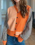 Striped Button Down Long Sleeve Cardigan